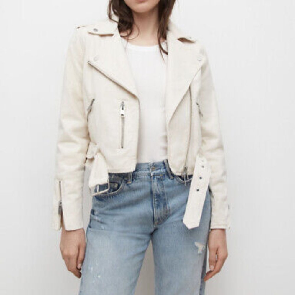All Saints Off-White Cropped Biker Jacket